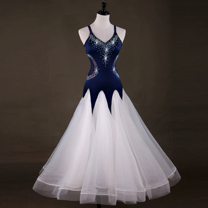 Ballroom Dance Dresses National Standard Dance Costume High-end Flash Drill Modern Dance Competition Dress Waist Thread Skirt - 