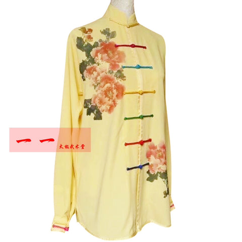 Martial Arts Clothes  Kungfu clothes Starlight Ma Taiji Garment Painted Peony Flower Taijiquan Competition Costume Long Sleeve Women Costume Group