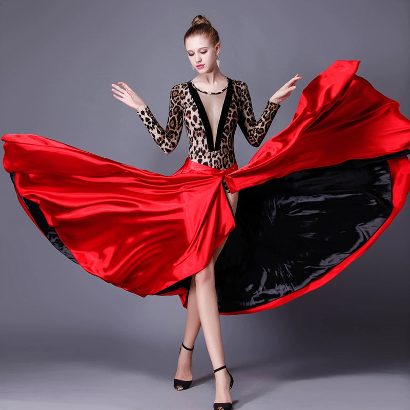 Latin Dance Costume bullfight cloak dance skirt performance Dress Adult Women training gown half-length skirt
