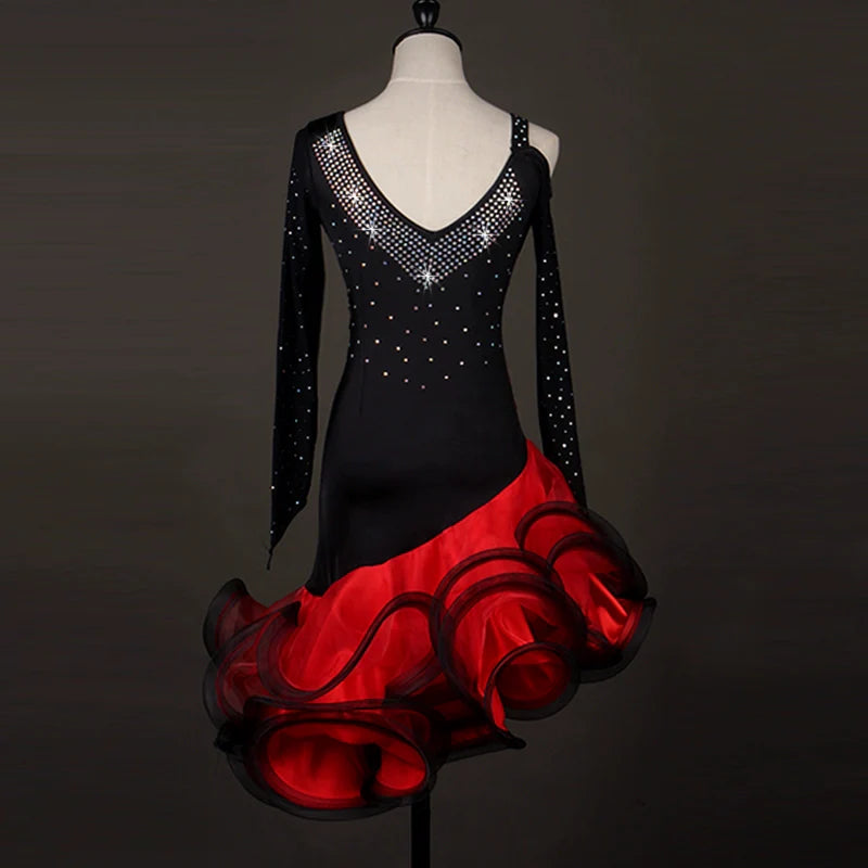 Latin Dance Dresses Women's Performance Spandex / Organza Crystals / Rhinestones  Long Sleev Dress - Moderndancedress.com