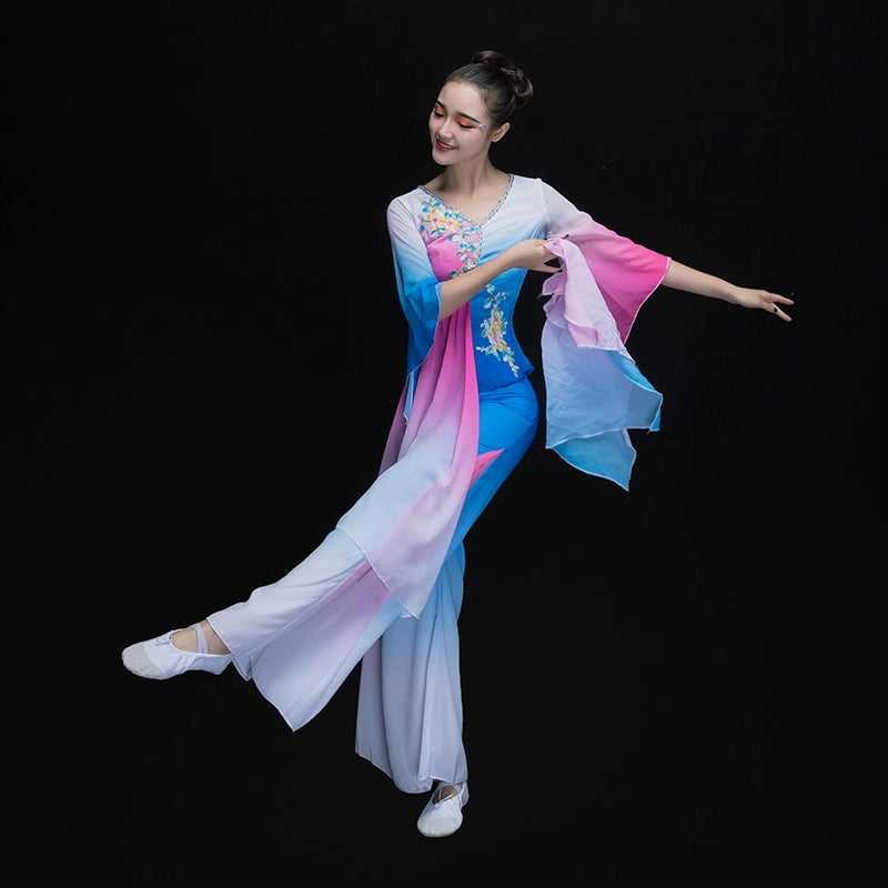Chinese Folk Dance Costumes Yangko costume performance costume square fan umbrella dance classical dance costume female adults - Moderndancedress.com