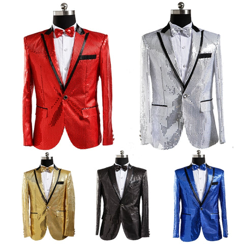 Men's Jazz Dance Costumes Sequins men suit jacket performance jacket nightclub singer presides over Korean version photo suit bow tie - Moderndancedress.com