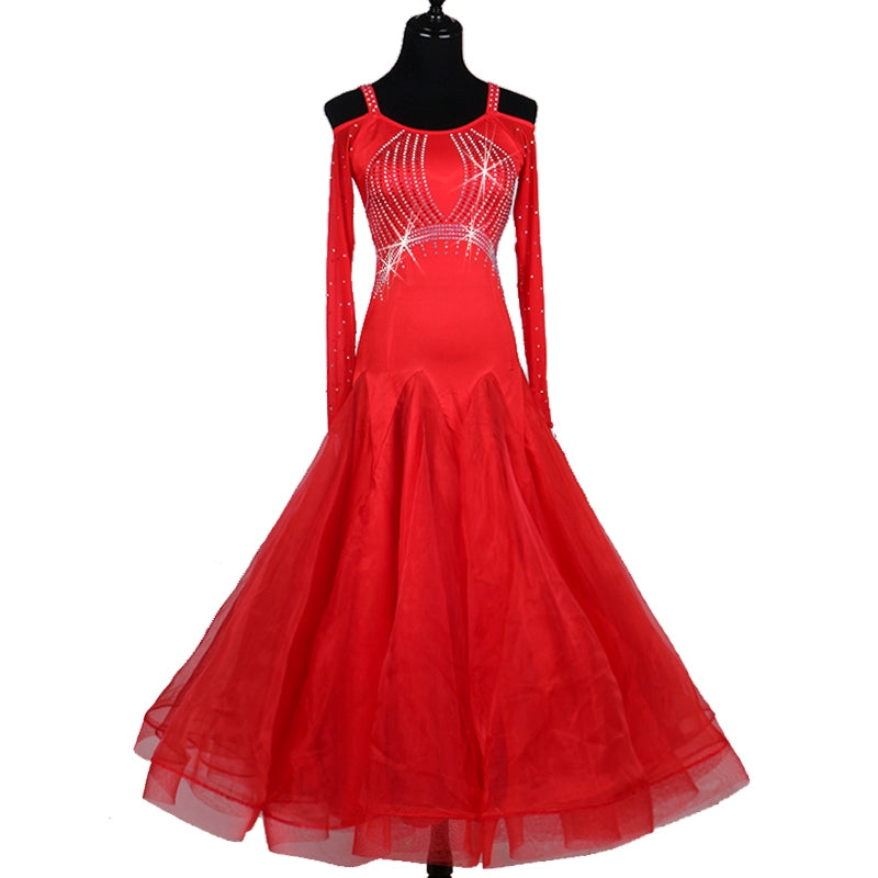 Ballroom Dance Dresses Show shoulder long sleeve modern skirt high-grade national standard dance dress competition performance dress Social Dance Costume - Moderndancedress.com