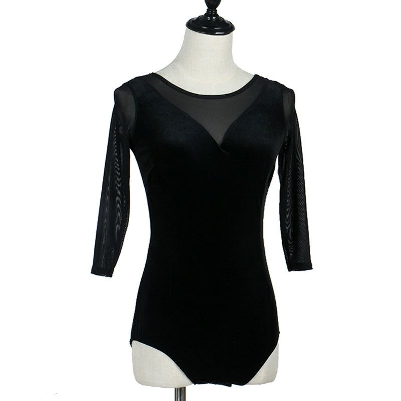 Latin Dance Dresses Women's Performance Spandex Georgette Appliques Crystals / Rhinestones Long Sleeves High Dress - Moderndancedress.com