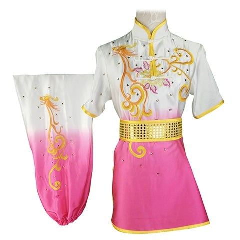 Chinese Martial Arts Clothes Kungfu Clothe  Tai Chi Wushu Performance Competition Colorful Clothes Dress Female Adult Children Embroidery Gradually Transition Rosy Red