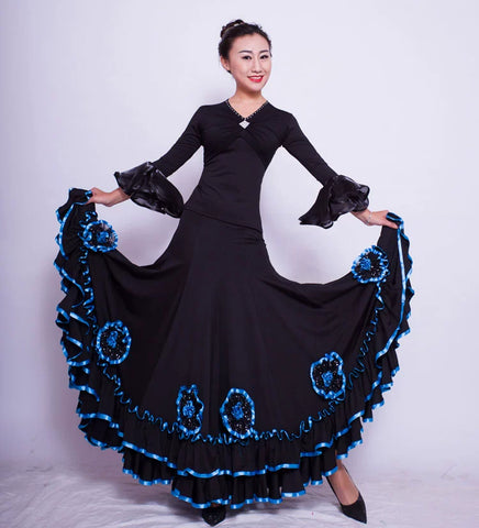 Ballroom Dancing Skirt Red Black Women Waltz Tango Flamenco Dance Dress Lady's Cheap Ballroom Competition Dresses - Moderndancedress.com