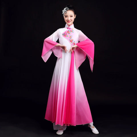 Chinese Folk Dance Costume Classical Dance Costume Narcissus Fairy Chinese Parachute Dance Skirt Fan Dance Costume Adults - Moderndancedress.com