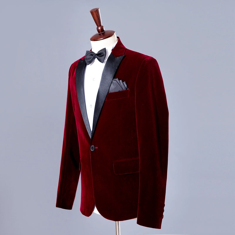 Male casual dress host suit suits singer costumes groom business suits wine red velveteen blue - Moderndancedress.com