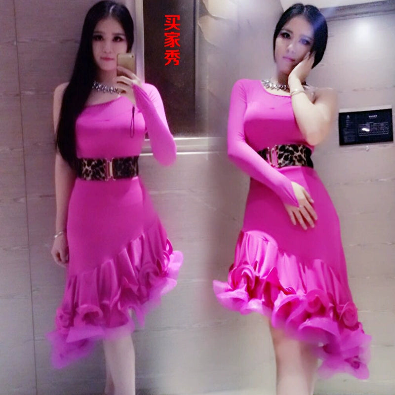 Latin Dance Dresses Women's Performance Spandex / Organza Crystals / Rhinestones Long Sleev Dress