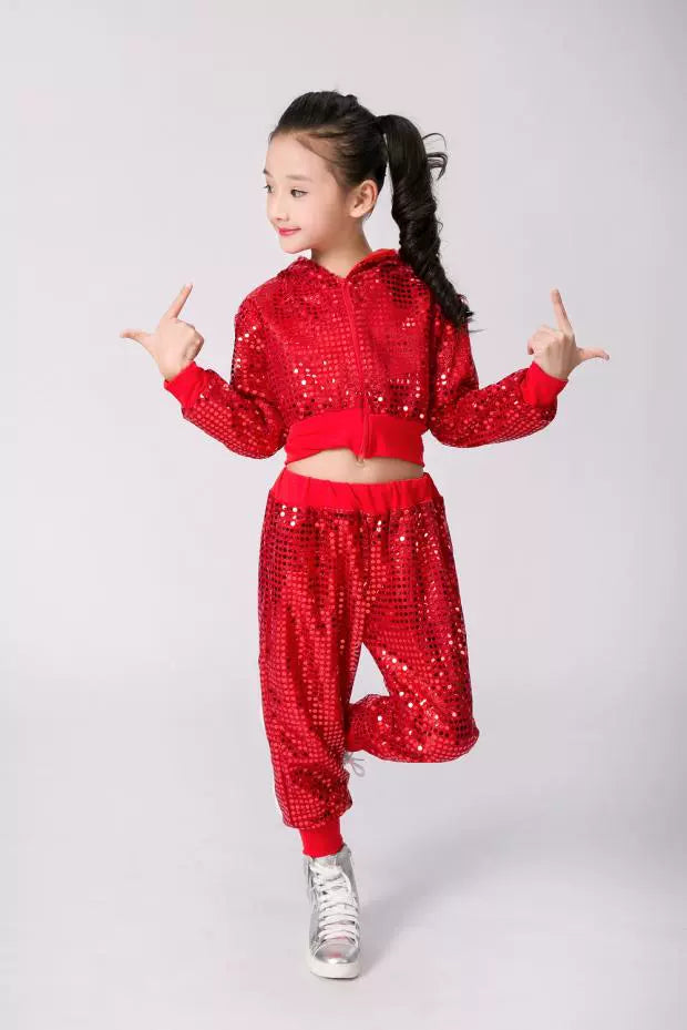 Girls Jazz Dance Costumes Sequins Jazz Dance Modern Hip-hop Dress Kindergarten Cheerleading Clothing for Primary and Secondary School Students - Moderndancedress.com