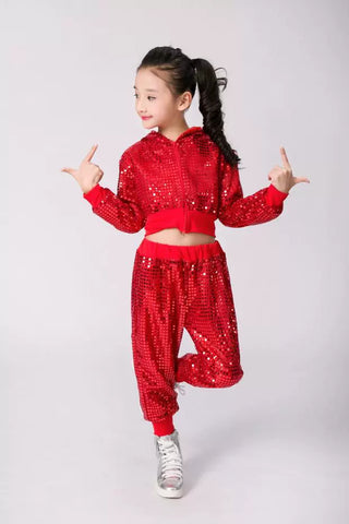Girls Jazz Dance Costumes Sequins Jazz Dance Modern Hip-hop Dress Kindergarten Cheerleading Clothing for Primary and Secondary School Students - Moderndancedress.com