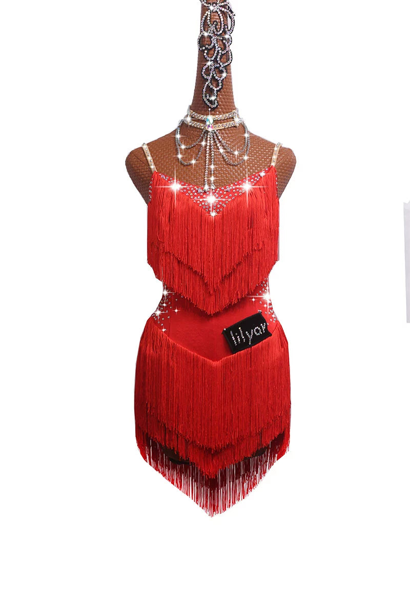Latin Dance Dresses For Women Black Lace Club Party Dancer Singer Entertainer Fringe Tassel Black Dress - Moderndancedress.com
