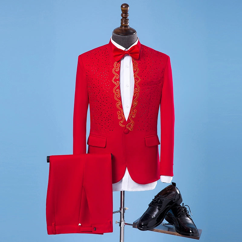 White black paillette suits set costume homme korean stage male slim men formal dress sequins clothes male singer jacket + pant - Moderndancedress.com