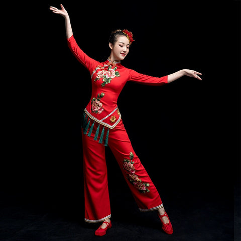 Chinese Folk Dance Costume Yangko costume classical dance costume Fan Dance Costume square dance suit for female adults - Moderndancedress.com