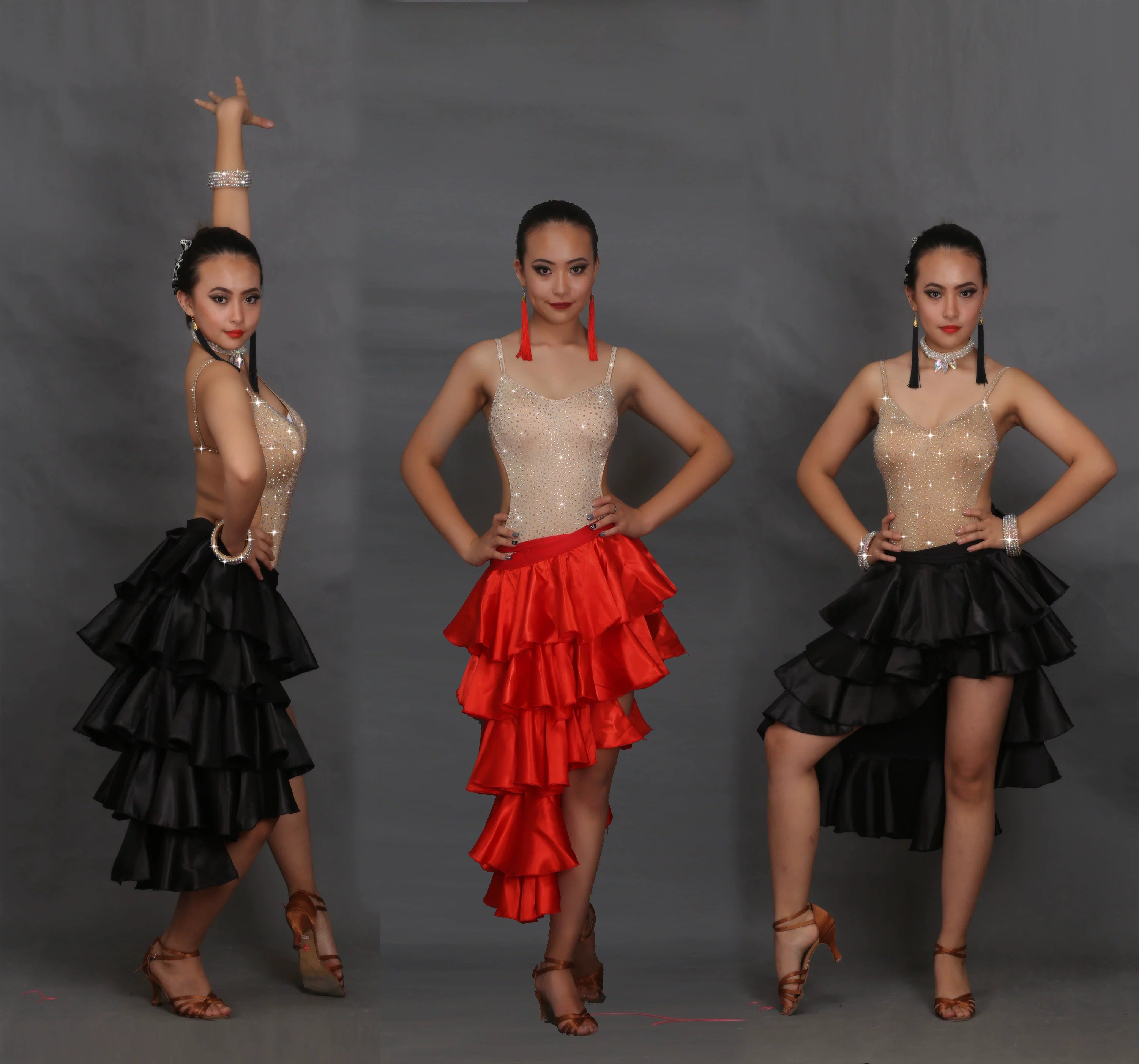 Classical Latin Dance Skirts For Ladies Black Red Clothes Fantasia Women Competitive Paso Doble Fluffy Bullfight Garments