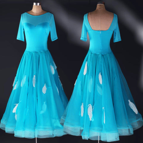 Ballroom Dance Dresses Feather style costume luxury modern dress skirt national standard dress competition Skirt Waltz skirt - 