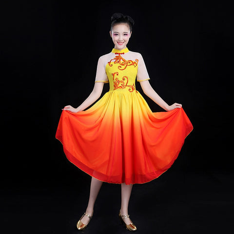 Chinese Folk Dance Costume Classical Dance Costume Modern Dance Costume Fan Dance Square Dance Dress Suit for Adults - Moderndancedress.com