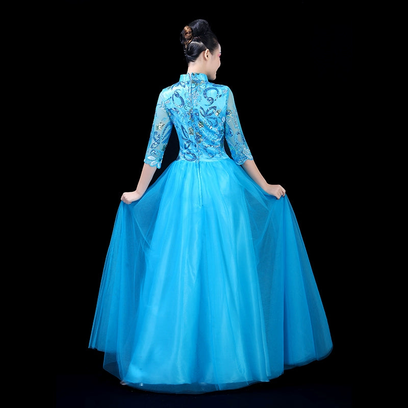 Chinese Folk Dance Costume Opening Dance Dress, Dance Dress, Chorus Costume, Modern Dance Chorus Leader Dress, Song and Dance Costume - Moderndancedress.com