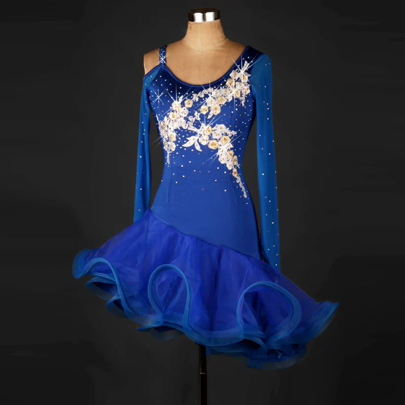 Latin Dance Chacha Dance Dress Long Sleeve Latin Dance Dress Adult Dress Three Steps on Performing Dress - Moderndancedress.com