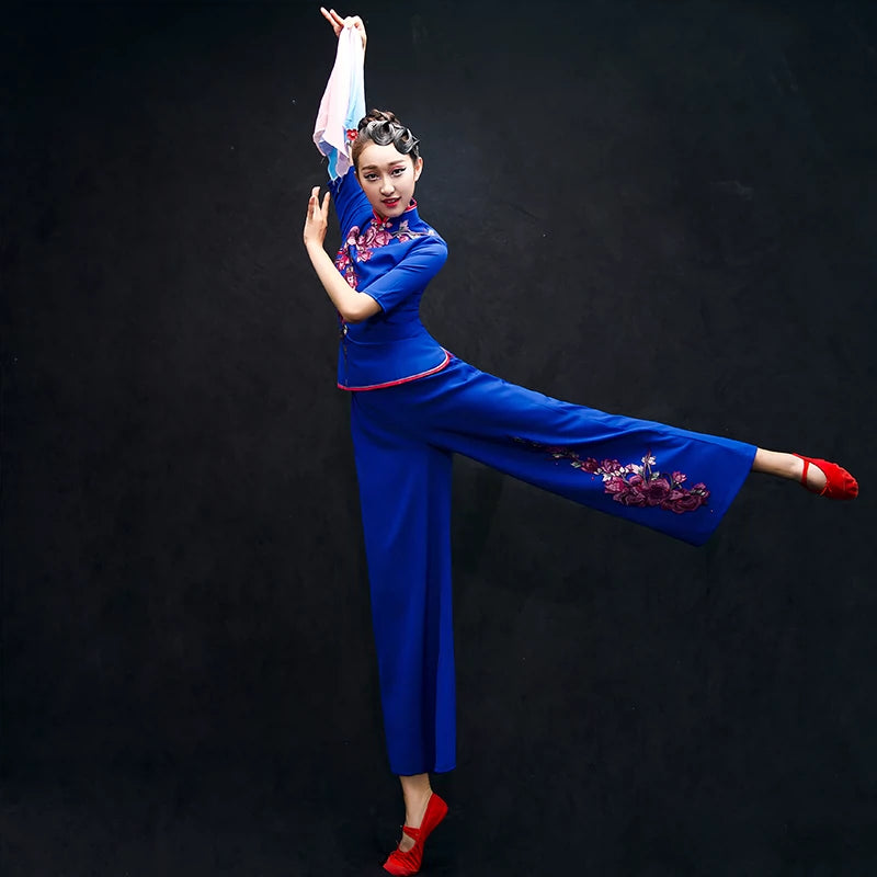 Chinese Folk Dance Costumes Yangko costume performance costume Classical Dance Costume Female Fan Square dance suit for adults - Moderndancedress.com
