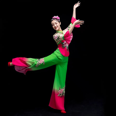Chinese Folk Dance Costume Yangko costume performance dress classical dance costume female square fan suit for adults - Moderndancedress.com