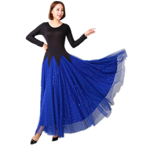 Women's Ballroom Dance Dresses Modern Skirt Performance Dresses National Standard Competition Dresses Waltz Tango Dresses Long Sleeves - Moderndancedress.com