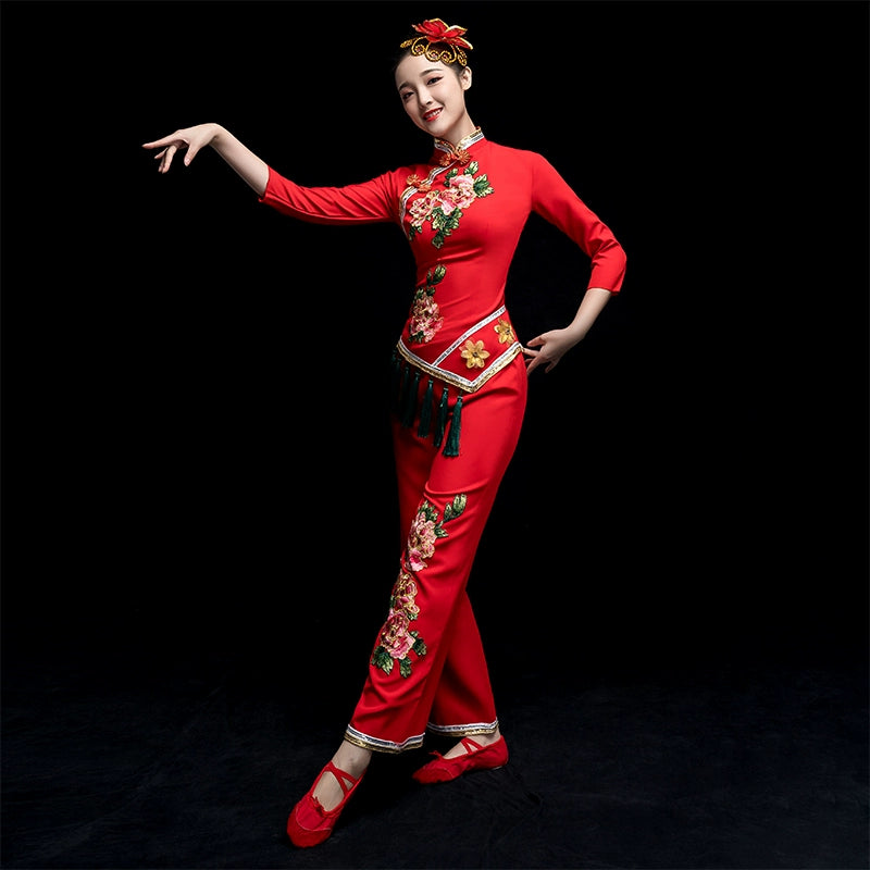 Chinese Folk Dance Costume Yangko costume classical dance costume Fan Dance Costume square dance suit for female adults - Moderndancedress.com