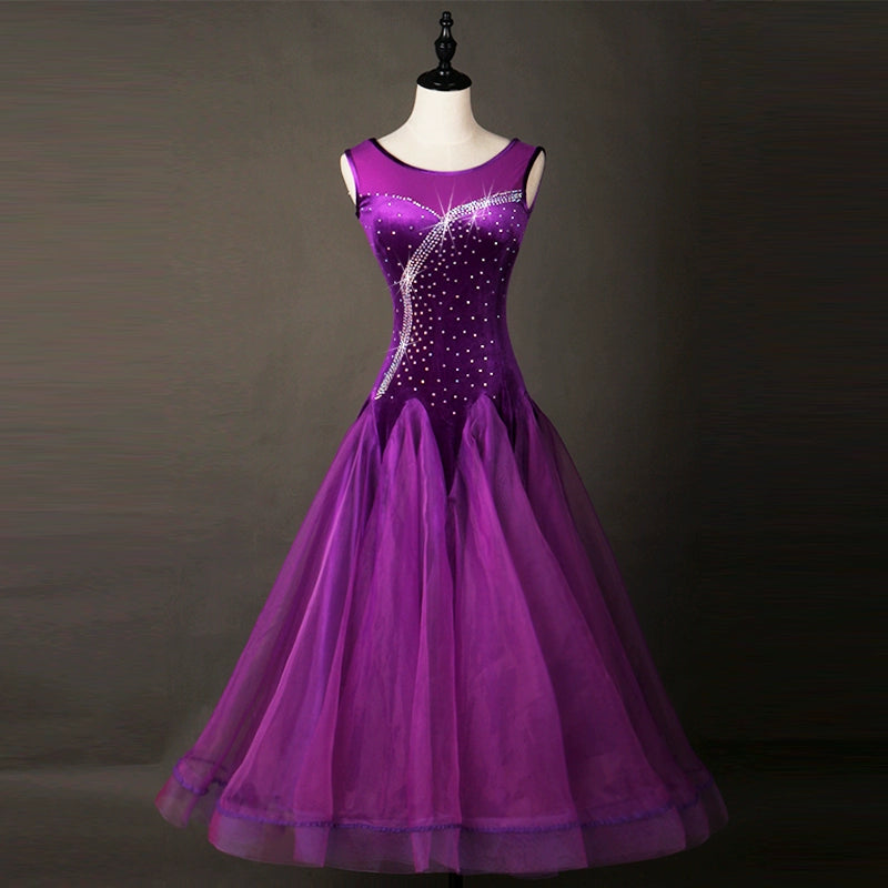 Ballroom Dance Dresses Sleeveless Modern Dresses High-end Diamond-inlaid National Standard Dance Competition Costume Waltz Dress Show Clothes - Moderndancedress.com
