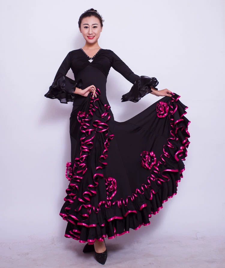 Ballroom Dancing Skirt Red Black Women Waltz Tango Flamenco Dance Dress Lady's Cheap Ballroom Competition Dresses - Moderndancedress.com