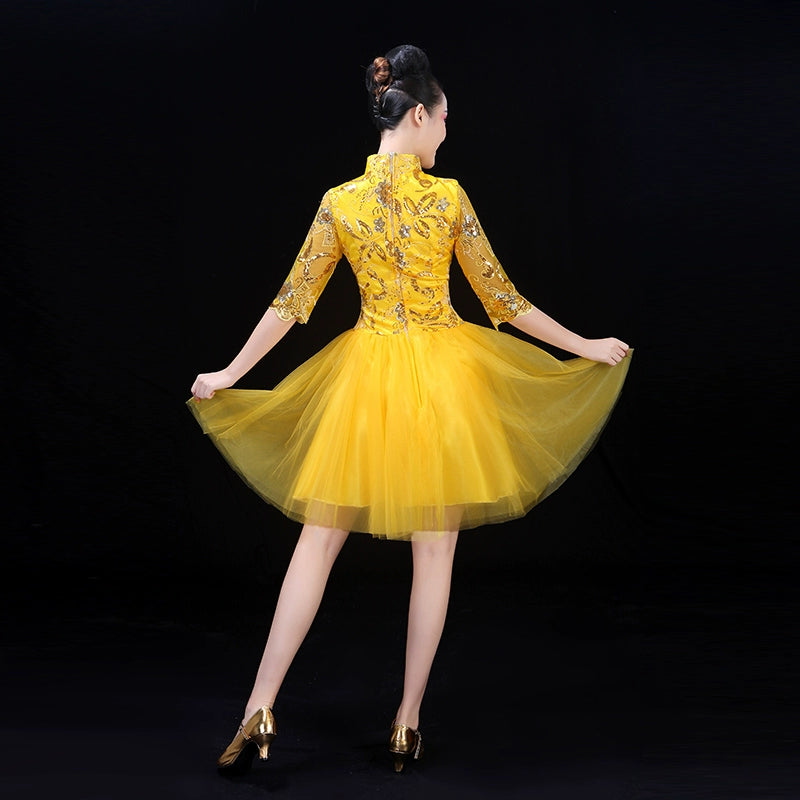 Chinese Folk Dance Costume Modern Short Skirt Show Clothes Square Dance Line Clothes Adult Allegro Show Clothes Dance Clothes