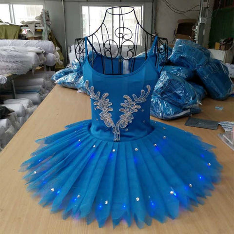 Fluorescent ballet skirt performance suit, luminous pengpeng skirt, blue dancers, opening dance, School Art Troupe performance costume. - 
