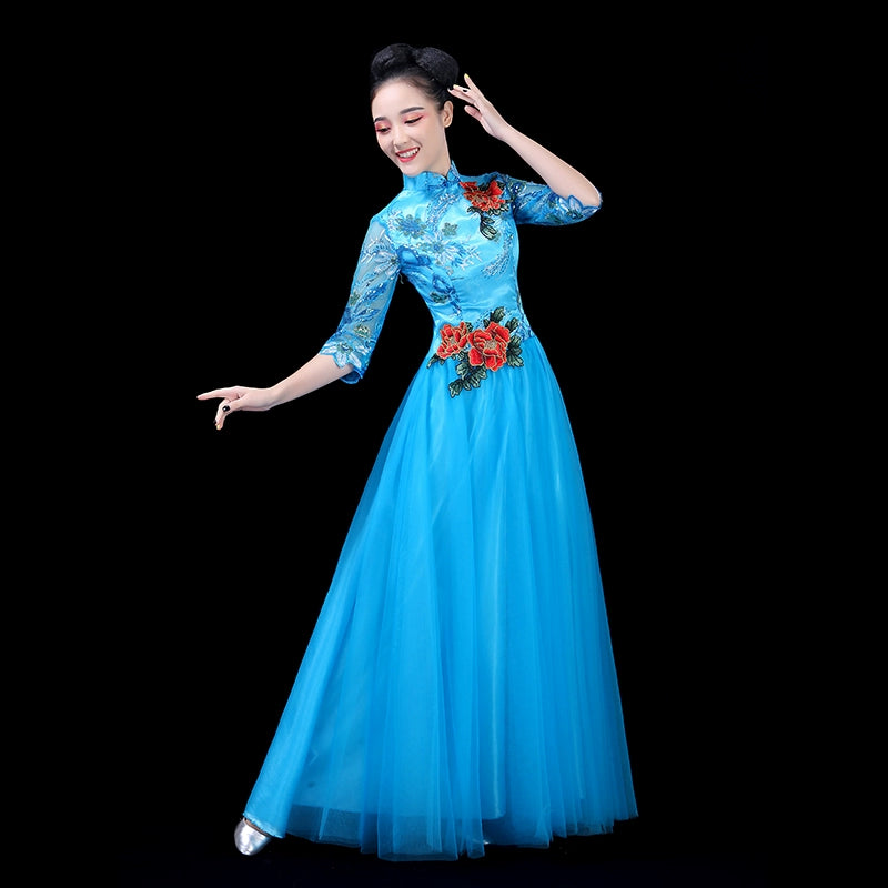 Chinese Folk Dance Costume Opening Dance Dress, Dance Dress, Chorus Costume, Modern Dance Chorus Leader Dress, Song and Dance Costume - Moderndancedress.com
