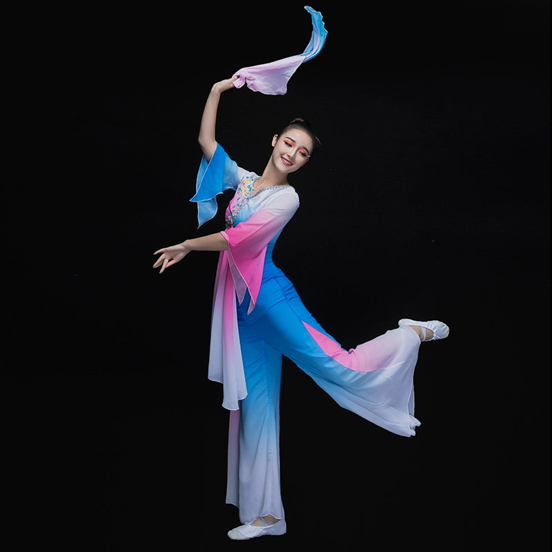 Chinese Folk Dance Costumes Yangko costume performance costume square fan umbrella dance classical dance costume female adults - Moderndancedress.com