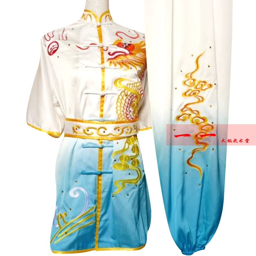 Martial Arts Clothes  Kungfu clothes Short-sleeved high-end martial arts clothes embroidered dragon morning exercise clothes - Moderndancedress.com