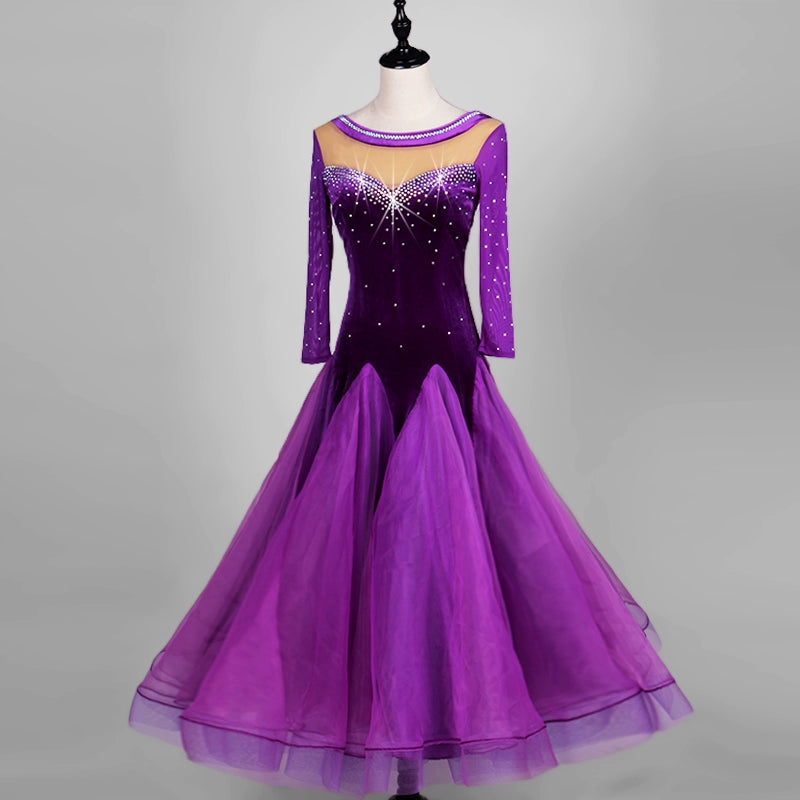 Ballroom Dance Dresses velvet modern dress national standard dance dress long sleeve social dance tango show dress - Moderndancedress.com