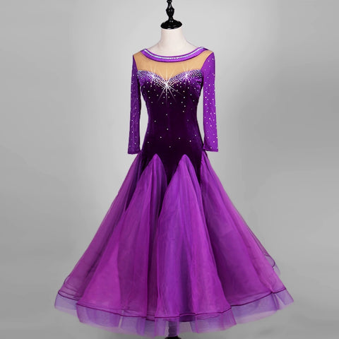 Ballroom Dance Dresses velvet modern dress national standard dance dress long sleeve social dance tango show dress - Moderndancedress.com