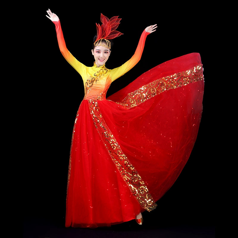 Chinese Folk Dance Costume Opening Dance Dresses Female Adult Atmospheric Annual Meeting Performing Dresses Night Dance Song Dance Performing Dresses - 