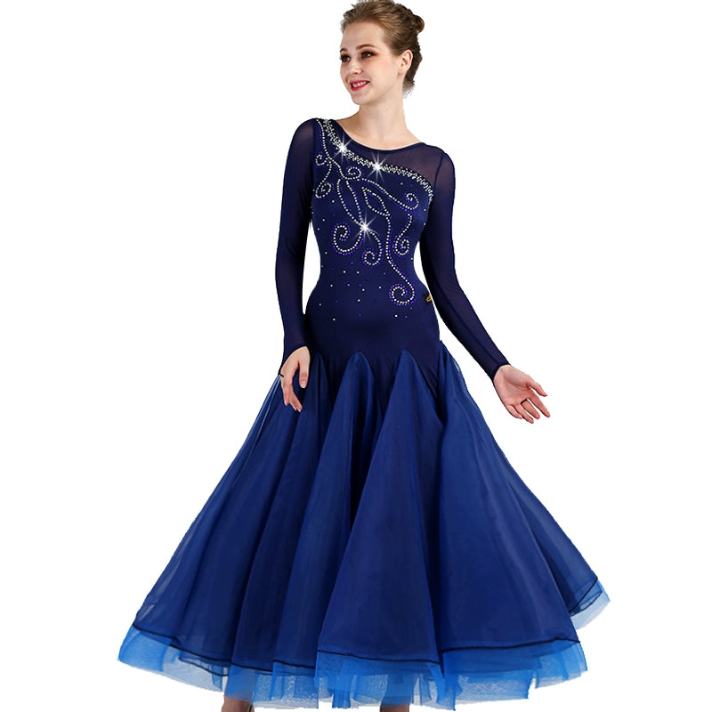 Ballroom Dance Dresses Top-grade National Standard Dance Skirt in Modern Dance Competition with Diamond Insert - Moderndancedress.com