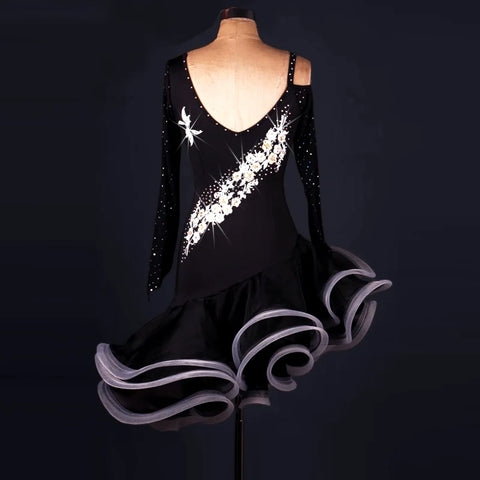 Latin Dance Dresses Women's Performance Spandex / Organza Crystals / Rhinestones Long Sleev Dress