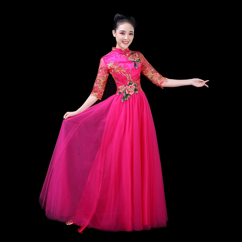 Chinese Folk Dance Costume Opening Dance Dress Dance Performance Dress Singing and Dancing Dress Modern Chorus Dress Folk Music Performance Dress