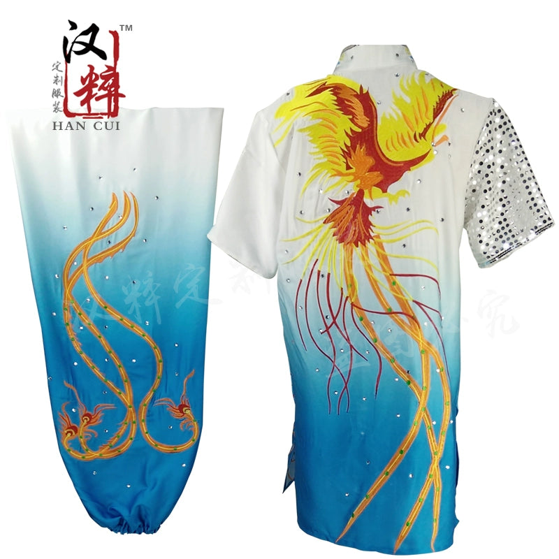 Wushu competition costume show customized embroidery Eagle gradual long fist sticker sequins for adults, children,