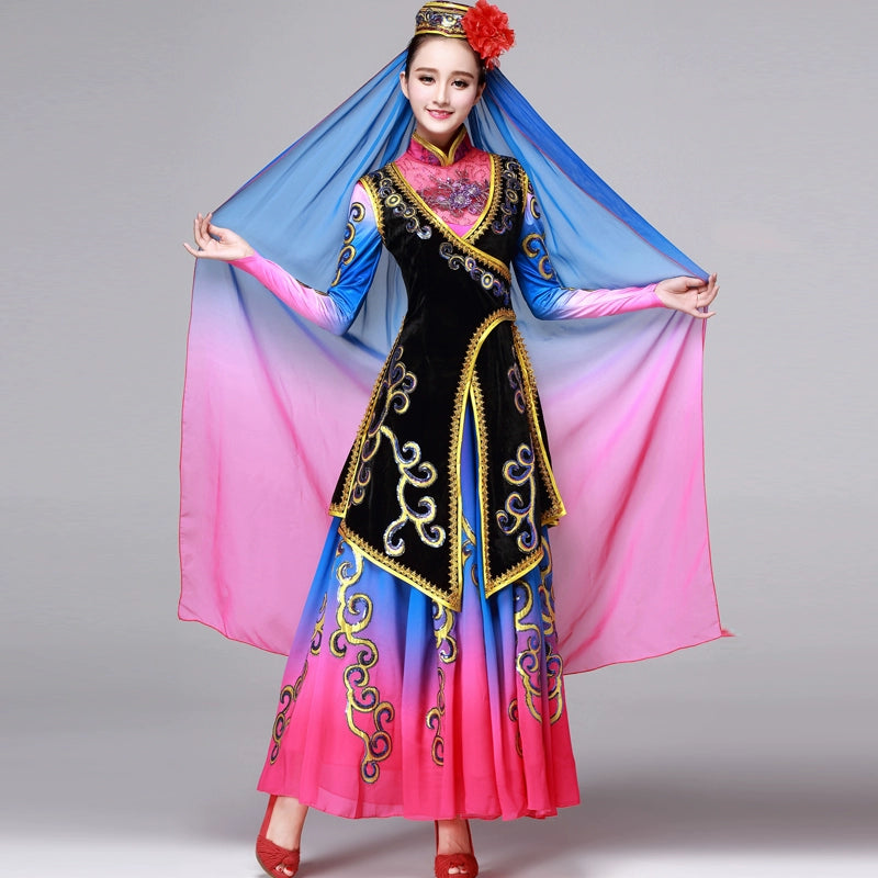 Folk Dance Costumes Hui ethnic dance performance xinjiang ethnic minority Uighur performance dress female