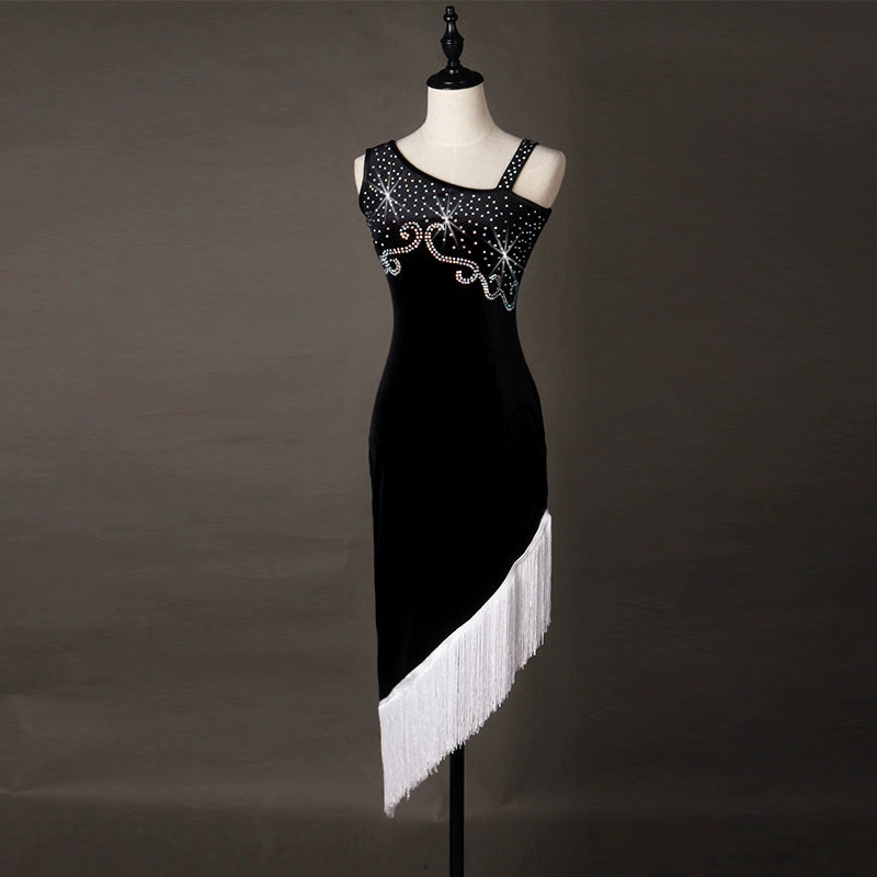 Latin Dance Competition Dresses with Diamonds Adult Dance Dresses Female Liuzhou Skirt and Suspender Latin Dance Performance Dresses - Moderndancedress.com