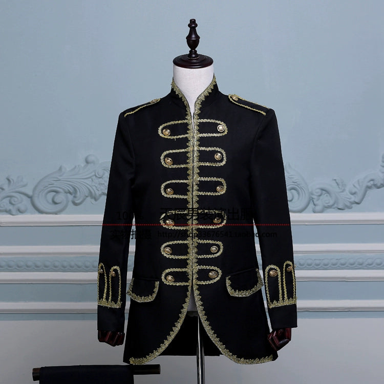 blue black white suit male dancer singer dress performance show nightclub Blazer Outdoors Slim wear groom prom(jacket+pants) - Moderndancedress.com