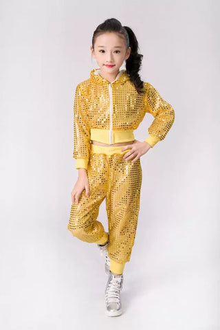 Girls Jazz Dance Costumes Sequins Jazz Dance Modern Hip-hop Dress Kindergarten Cheerleading Clothing for Primary and Secondary School Students