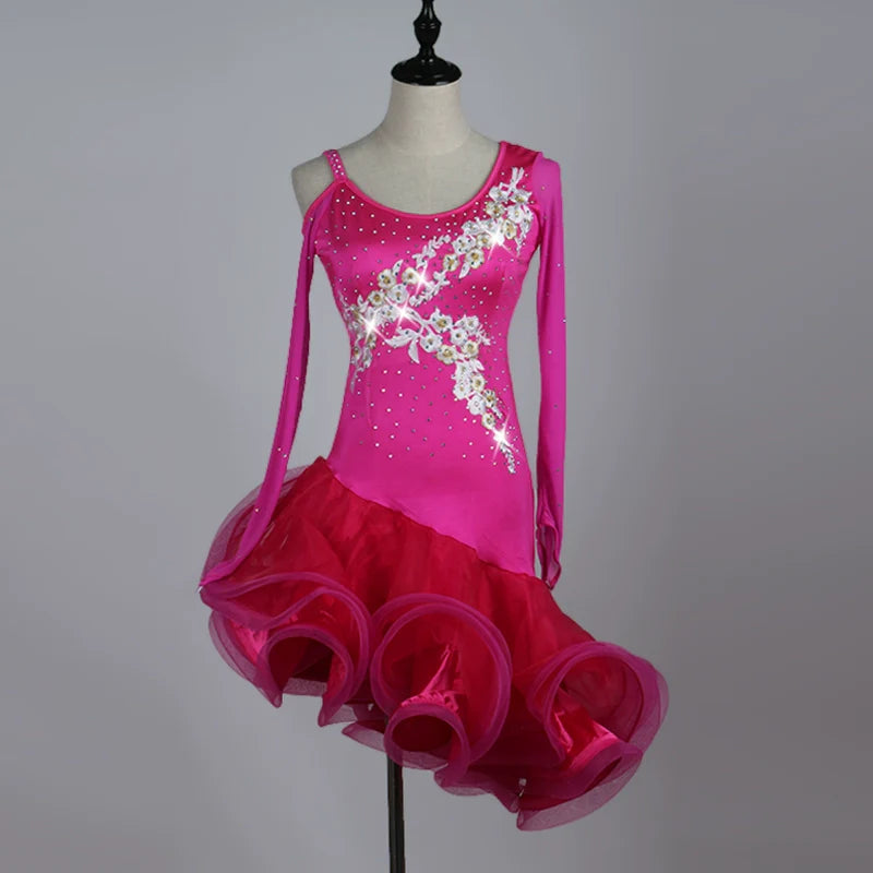 Latin Dance Chacha Dance Dress Long Sleeve Latin Dance Dress Adult Dress Three Steps on Performing Dress - Moderndancedress.com