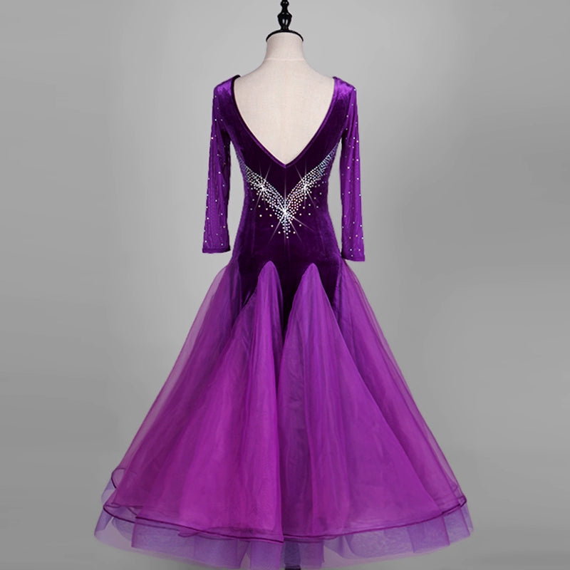 Ballroom Dance Dresses velvet modern dress national standard dance dress long sleeve social dance tango show dress - Moderndancedress.com
