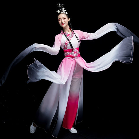 Chinese Folk Dance Costume Watersleeve Dance Costume Female Chinese Style Ancient Dress Pink Caiwei Classical Dance Costume Adults - Moderndancedress.com