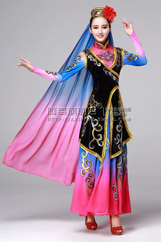 Folk Dance Costumes Hui ethnic dance performance xinjiang ethnic minority Uighur performance dress female
