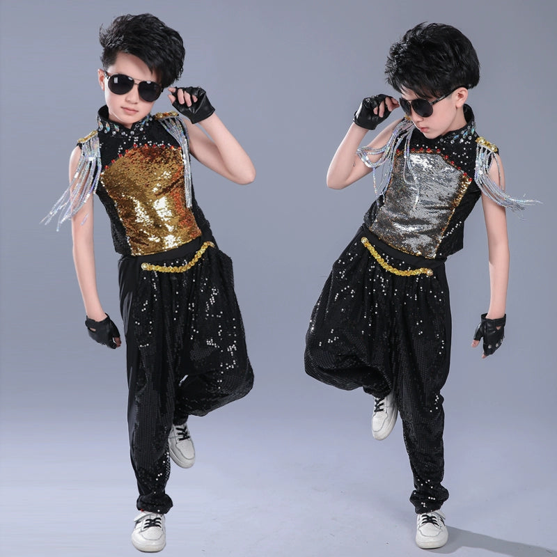 Girls Jazz Dance Costumes Children Model Walking Show Liushu Sequins Hip-hop Dance Boys Drum Show Fashion Singer Presenter Performance